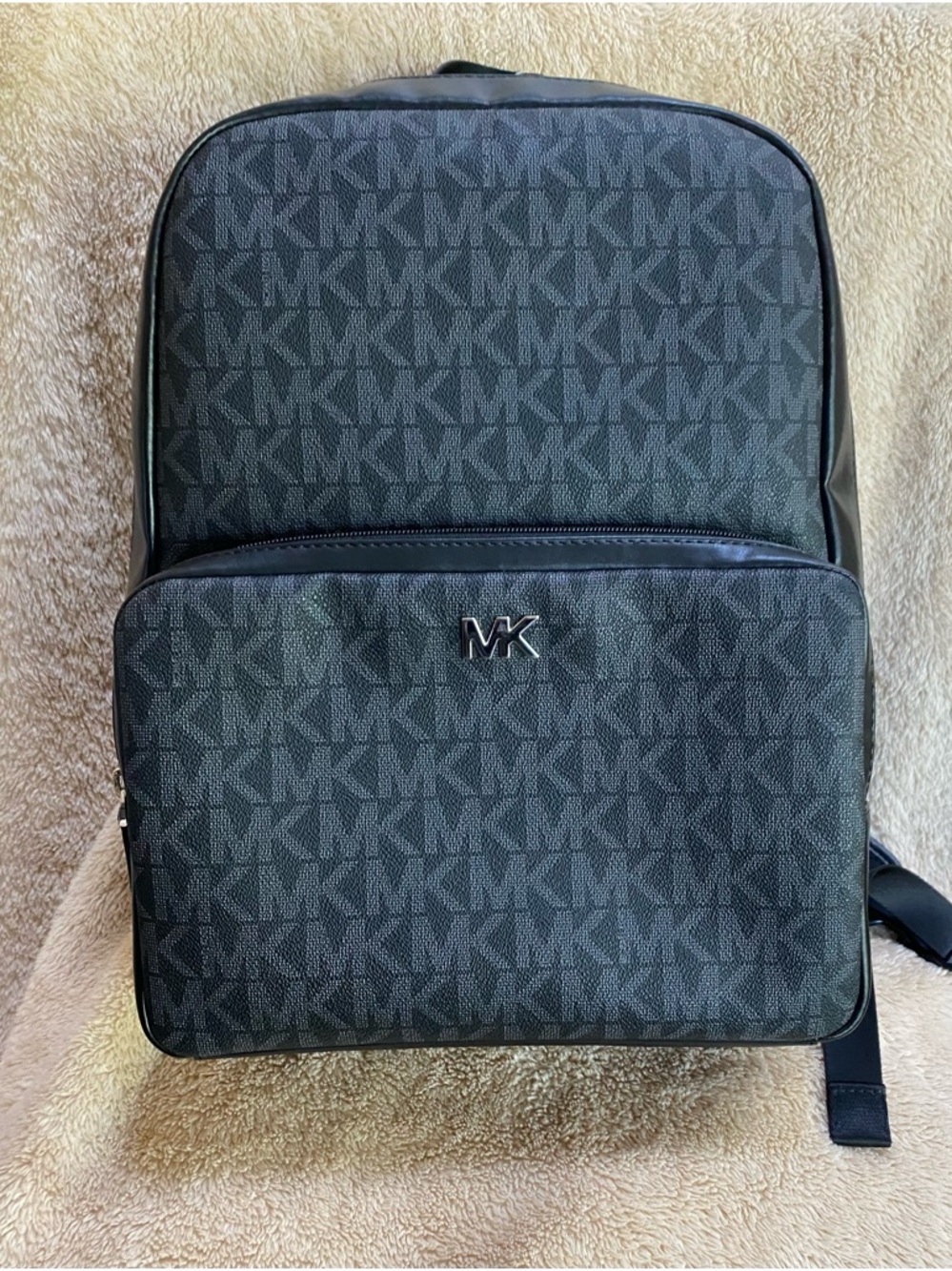 Michael Kors Everett Charcoal Monogram  Travel Backpack with MK Silver accentNWT